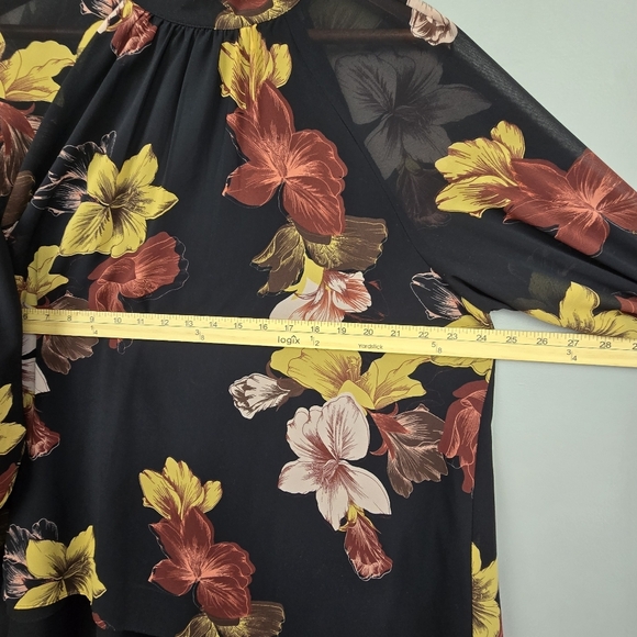 DR2 Flowy Floral Sheer Sleeve Blouse Multicolor Womens Size L‎ Dressy Office - Picture 10 of 12